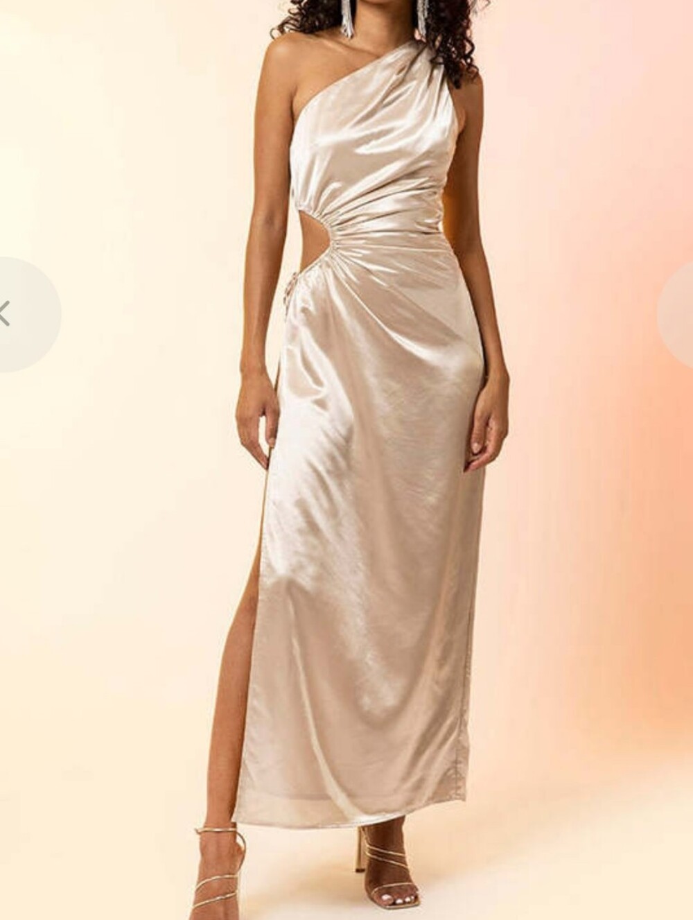 NWT Line & Dot Eliza One Shoulder Satin Cutout Dress Champagne S Holiday Wedding